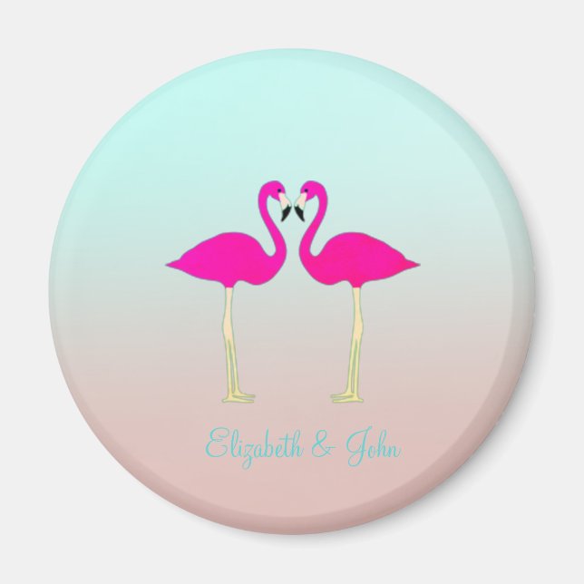 Imã Flamingos Rosa Adoráveis, Personalizados Pelo Amor (Frente)