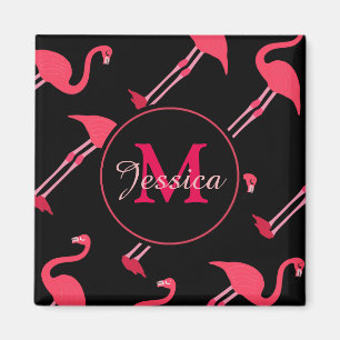 Imã Flamingos Rosa em Preto