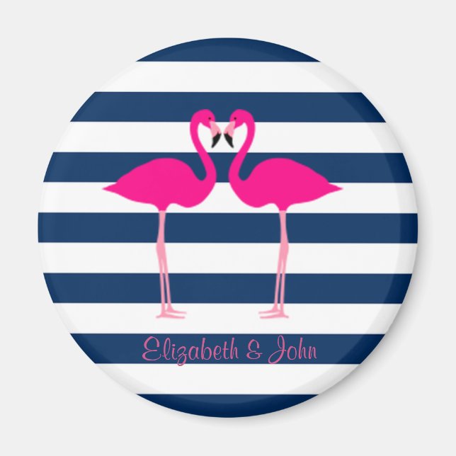 Imã Flamingos Rosa Fofos Apaixonados,Listrado-Personal (Frente)