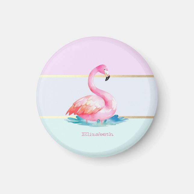Imã Flamingos Rosa Listras Pastel Modernas (Frente)
