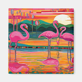 Imã Flamingos Rosa Refletidos
