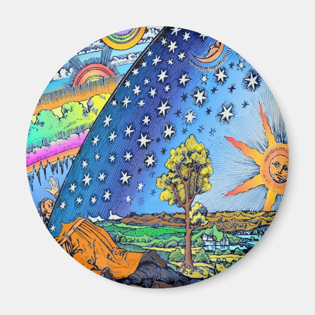 Imã Flammarion Woodcut Flat Earth Design Square COLOR (Frente)