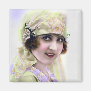 Imã Flapper da década de 1920 em verde e roxo