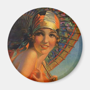 Imã Flapper modesto com Parasol e Cloche