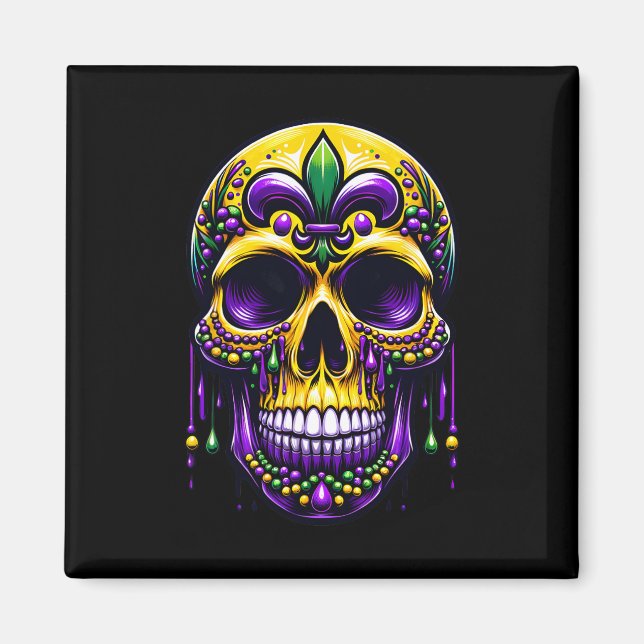 Imã Fleur De Lis Mardi Gras Skull Carnaval de Nova Orl (Frente)