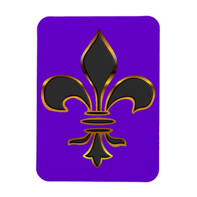 Ímã Fleur-de-lis preto trimado em Dourado (Vertical)