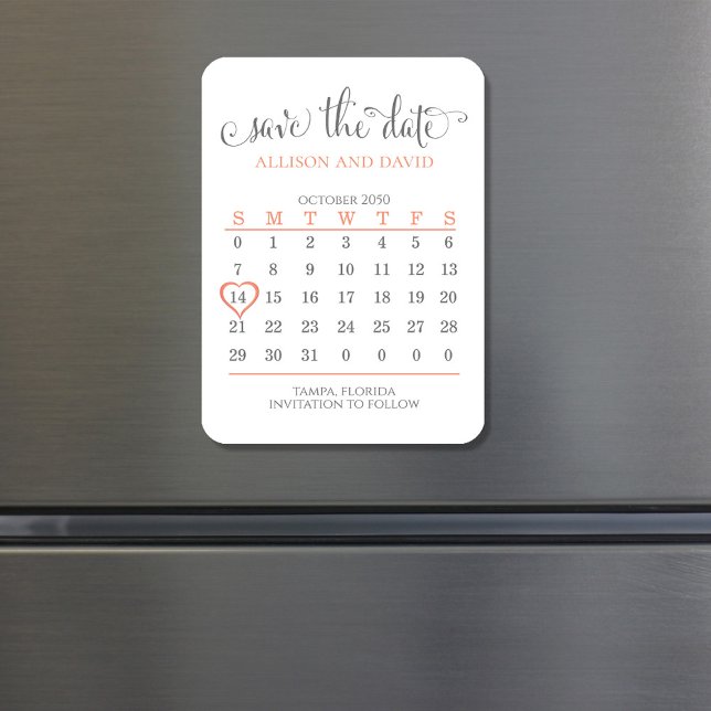Ímã Flexible Photo Magnet (Peach and grey Wedding save the date calendar magnet.)