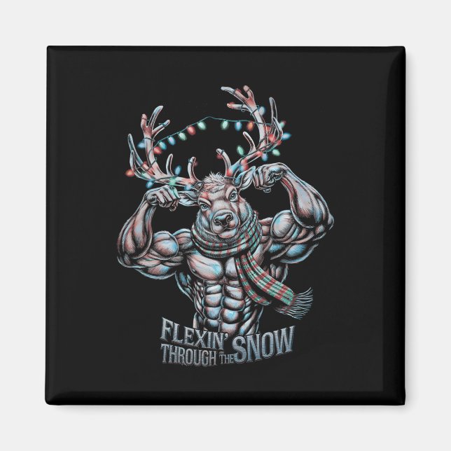 Imã Flexin Através Da Snow Funny Christmas Gym Workou (Frente)