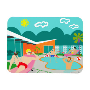 Ímã flexível da festa na piscina alegre retro