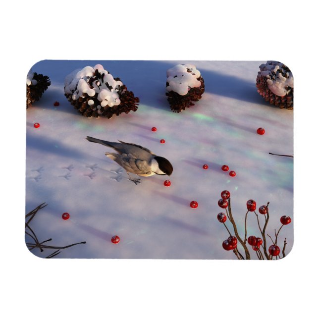 Ímã Flexível de Inverno Chickadee (Horizontal)