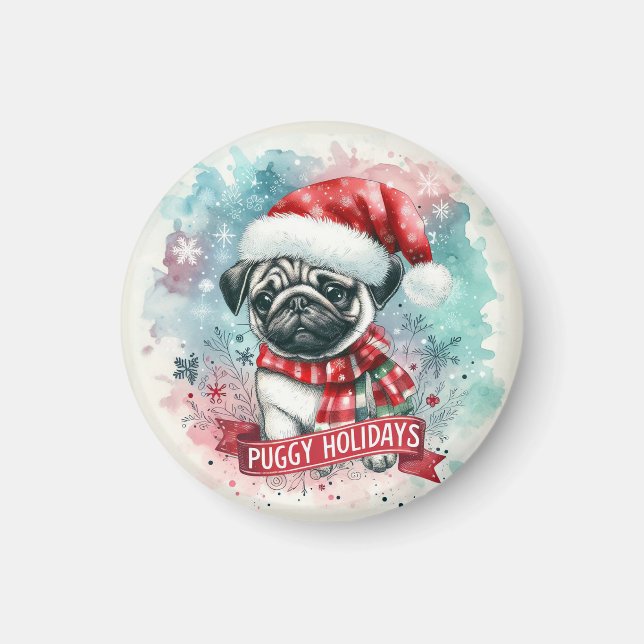 Imã Floco de neve branco -,Feliz Natal de Cachorro (Frente)
