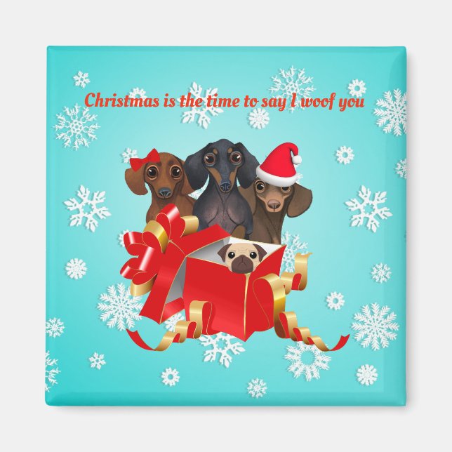 Imã Floco de neve Dachshund Decorativo Magnet de Natal (Frente)