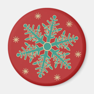 Imã Floco de Neve Dourado Vermelho Turquesa