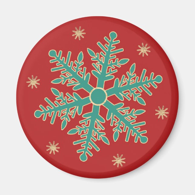 Imã Floco de Neve Dourado Vermelho Turquesa (Frente)