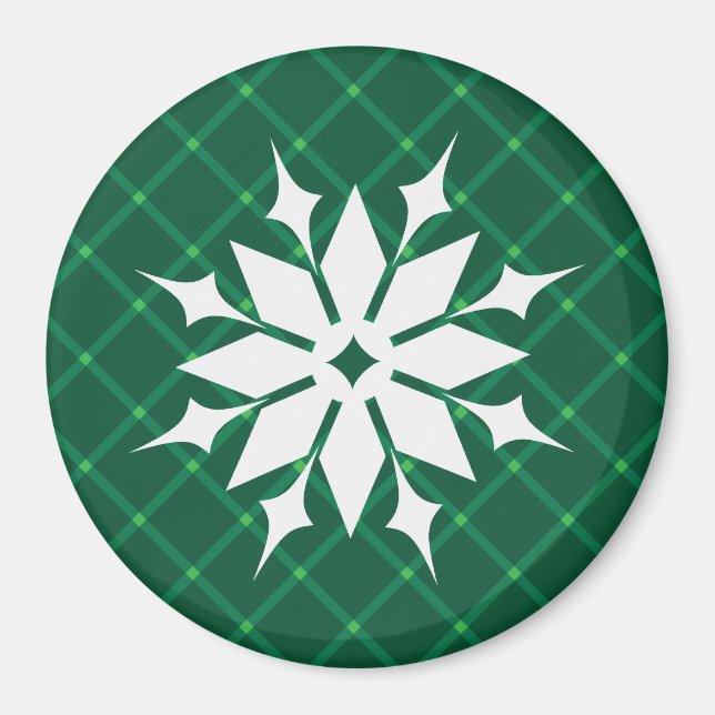 Imã Floco de neve festivo de inverno xadrez verde-escu (Frente)