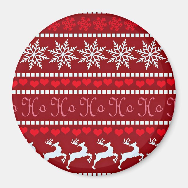 Imã Floco de neve festivo e Design de Reindeer (Frente)