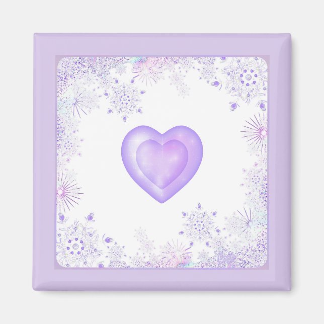 Imã floco de neve roxo leve e coração brilhando (Frente)