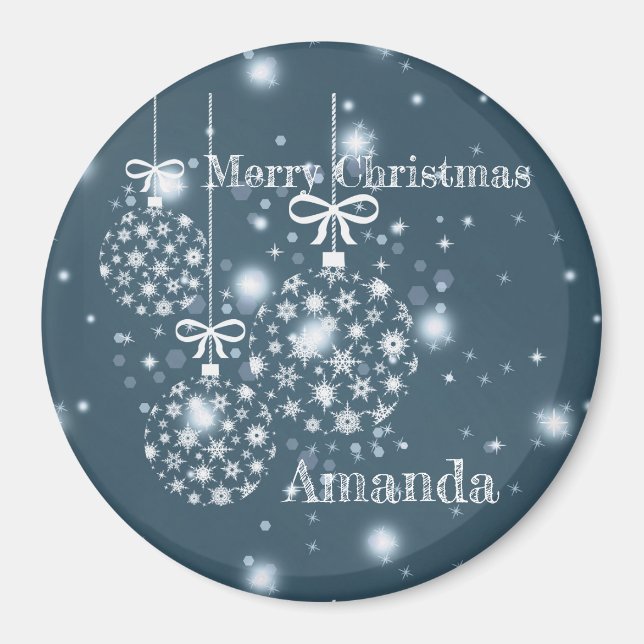 Imã Flocos de neve, azuis e brancos, balões (Frente)