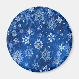 Imã Flocos de neve de Natal Azul e Prata