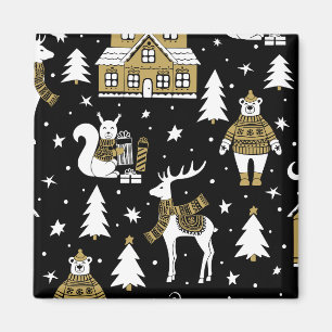 Imã Flocos de neve de Natal preto e branco