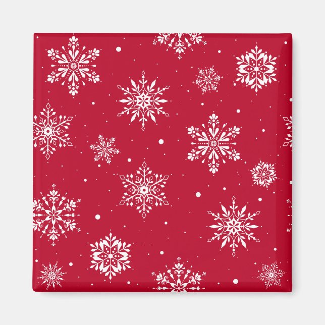 Imã Flocos de neve de Natal vermelhos (Frente)