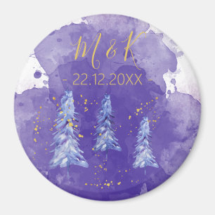 Imã Flocos de neve de Ouro de Árvore de Natal Roxo