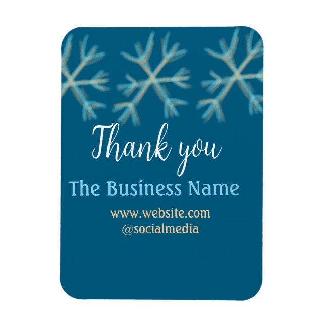 Ímã Flocos de neve laranja azuis adicionam nome comerc (Vertical)