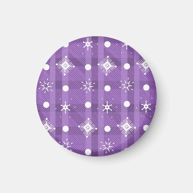 Imã Flocos de Neve Simples Padrão Xadrez Roxo (Frente)