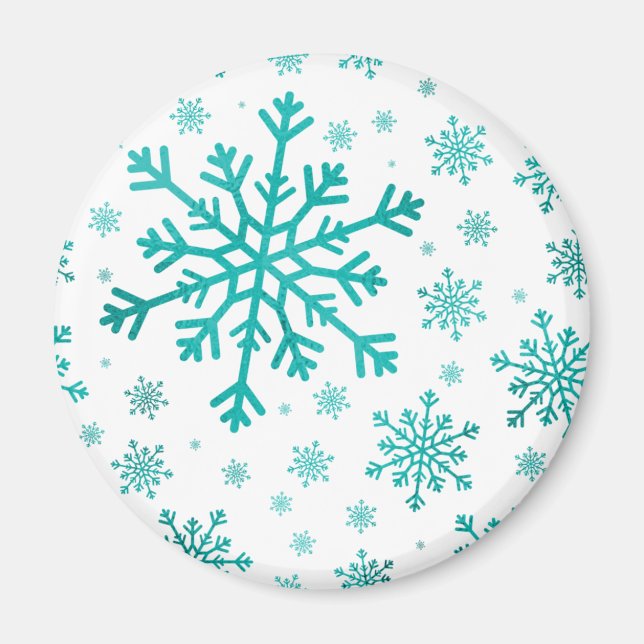 Imã Flocos de neve verdes bonito de Natal em branco de (Frente)