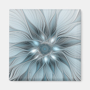Imã Flor Abstrata Alegre Azul Cinza Floral Fractal