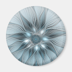Imã Flor Abstrata Alegre Azul Cinza Fractal Floral