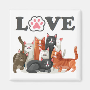 Imã Flor Bonito de Gatos Ilustração com AMOR