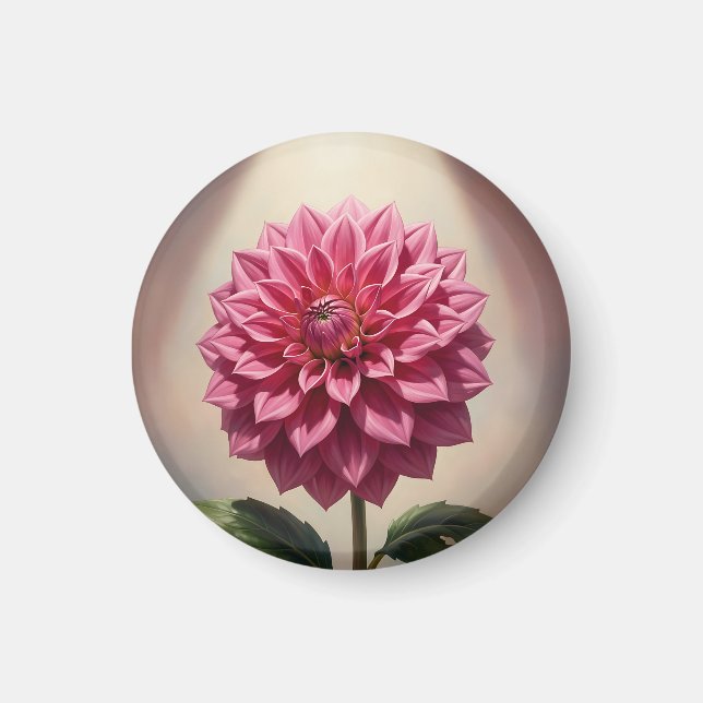 Imã Flor Botânica de Dália Rosa (Frente)