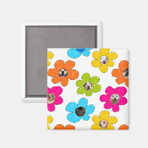 Imã Flor branca e colorida Cachorro Mãe Foto divertida