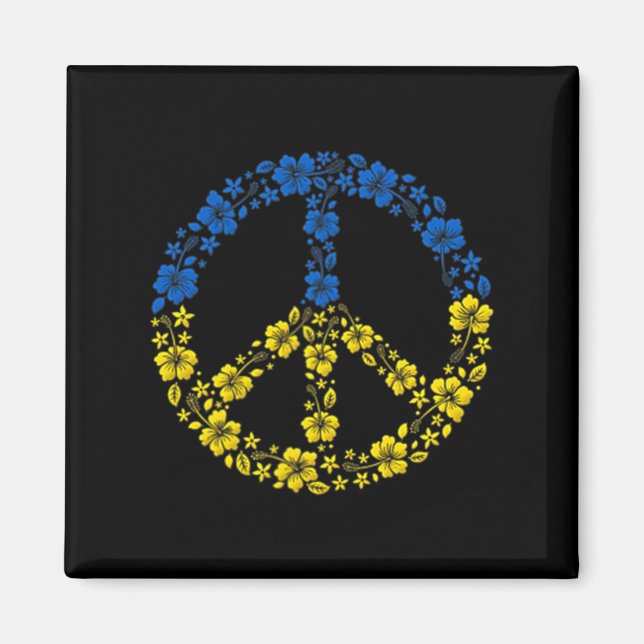 Imã Flor da Paz Ucrânia I Stand Com Bandeira Da Ucrâni (Frente)