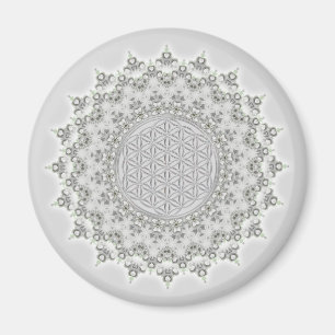 Imã Flor da Vida - cinza Fractal Mandala verde