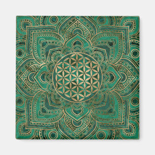 Imã Flor da vida em Lotus - malaquite e ouro