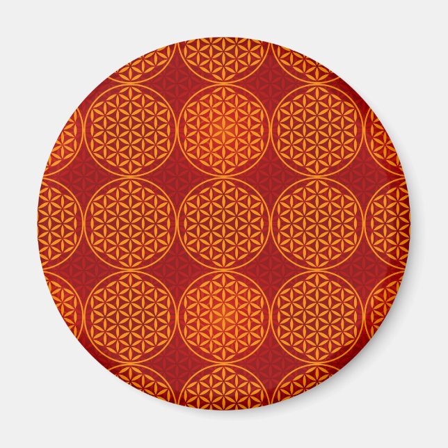 Imã Flor da vida - padrão do selo - vermelho laranja (Frente)
