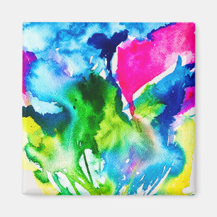 Imã Flor de ciclame rosa abstracta aquarela