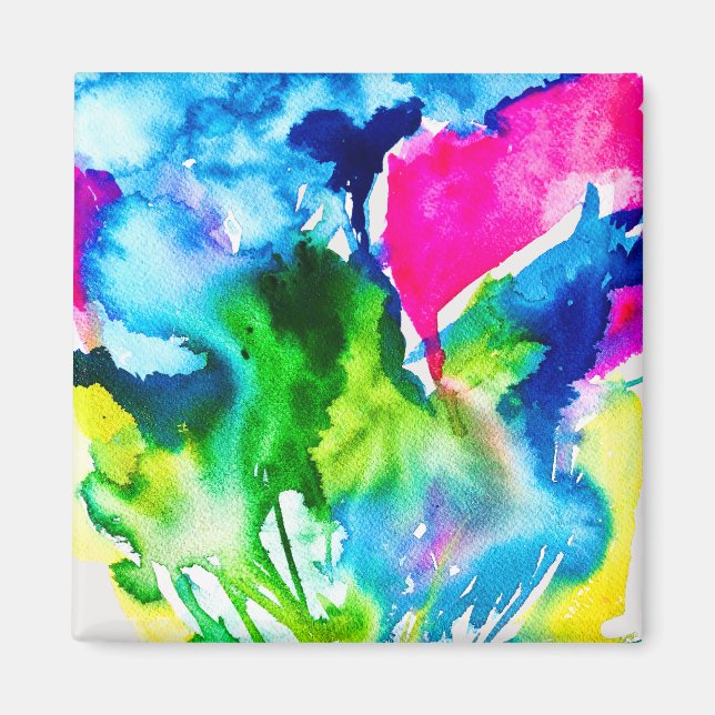 Imã Flor de ciclame rosa abstracta aquarela (Frente)