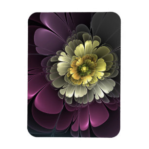 Ímã Flor de Fractal Abstrato Moderno Purpur Khaki Cinz