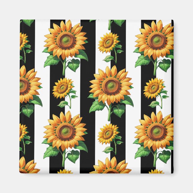 Imã Flor de girassol Black Stripes brancas (Frente)