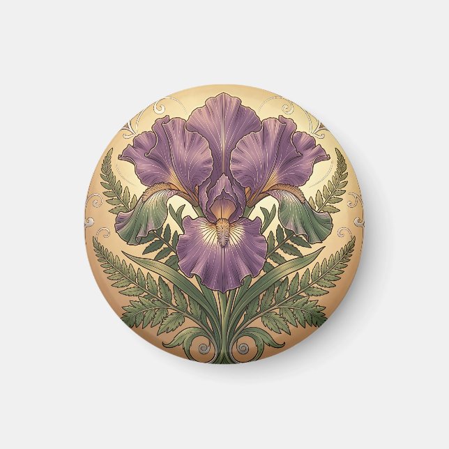 Imã Flor de Íris Roxa Arte Nova Moldura Ornamentada (Frente)