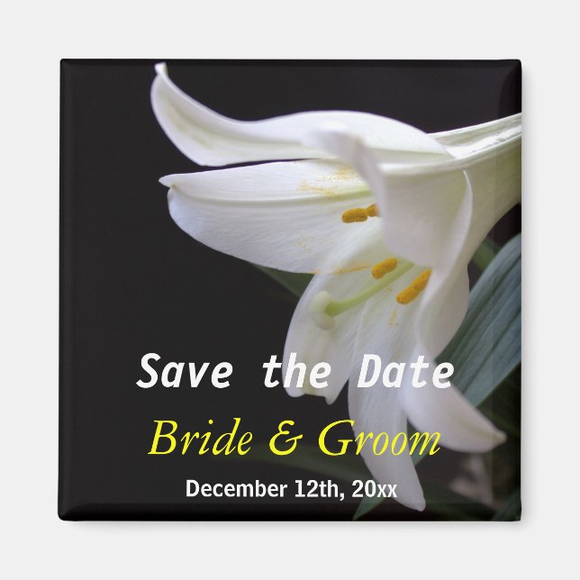 Imã flor de lírio branco casamento save the date (Frente)