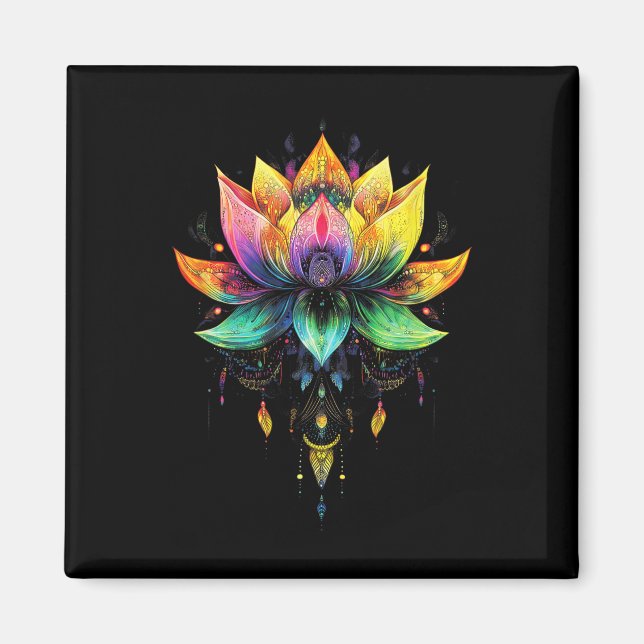 Imã Flor de Lótus Arco-Íris Boêmio Mandala Yoga Chakra (Frente)