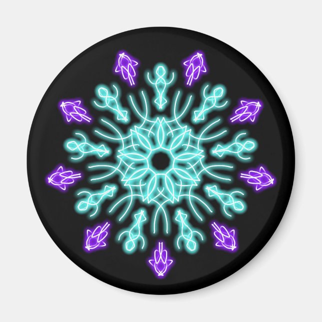 Imã Flor de néon turquesa e roxo (Frente)