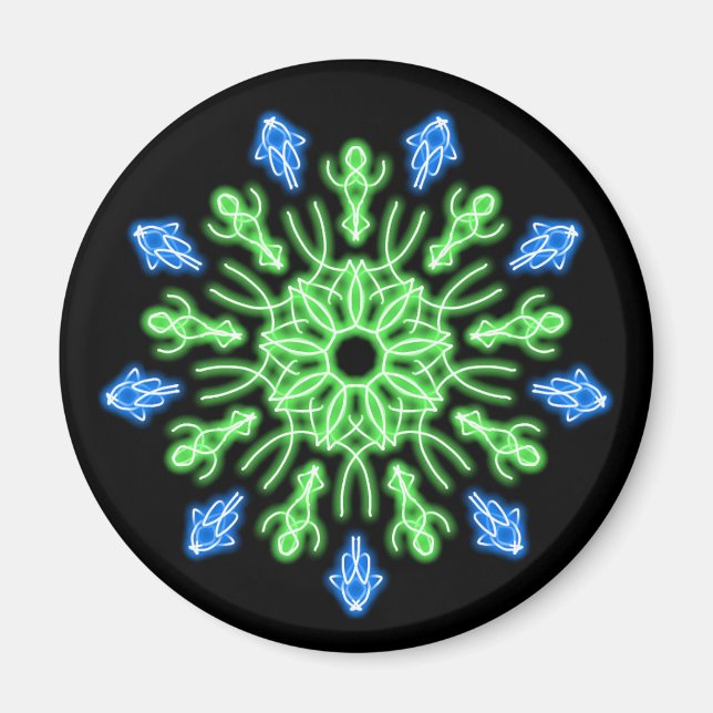 Imã Flor de néon verde e azul (Frente)