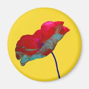 Imã Flor de papoila vermelha em amarelo sol