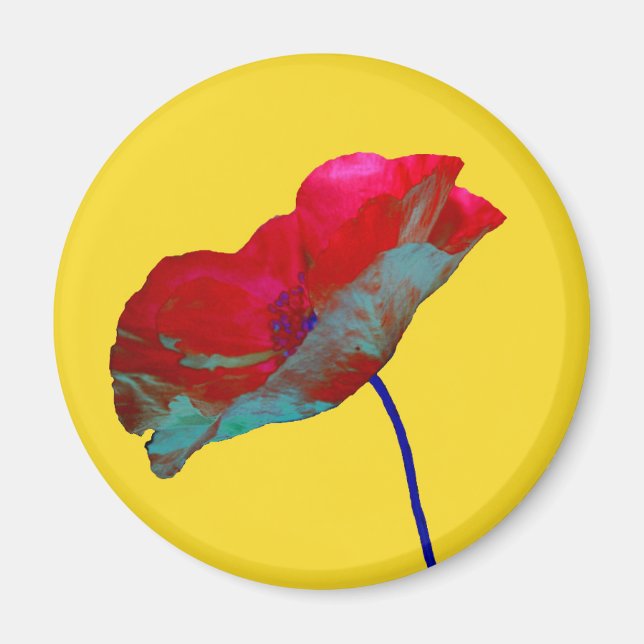 Imã Flor de papoila vermelha em amarelo sol (Frente)