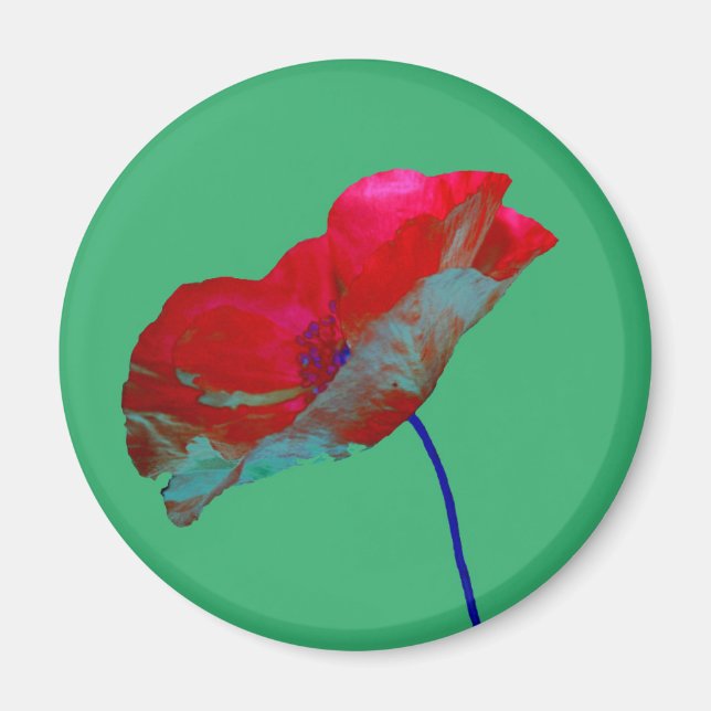 Imã Flor de papoila vermelha em verde esmeralda (Frente)